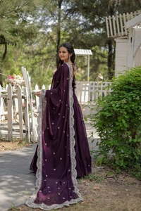 Antique Fashion 1 Desirable Women  gown Made With Faux Blooming Fabrics and Designer Embroidered Dupatta  - wine, M (38)