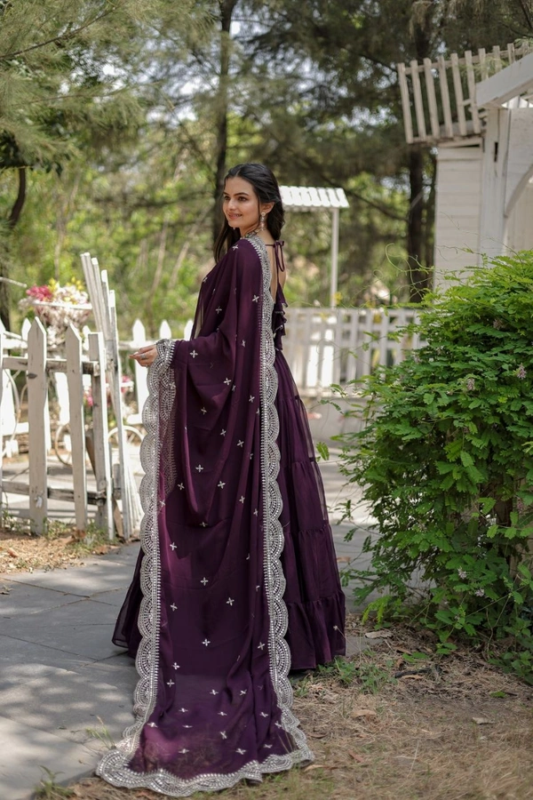 Antique Fashion 1 Desirable Women  gown Made With Faux Blooming Fabrics and Designer Embroidered Dupatta  - wine, M (38)
