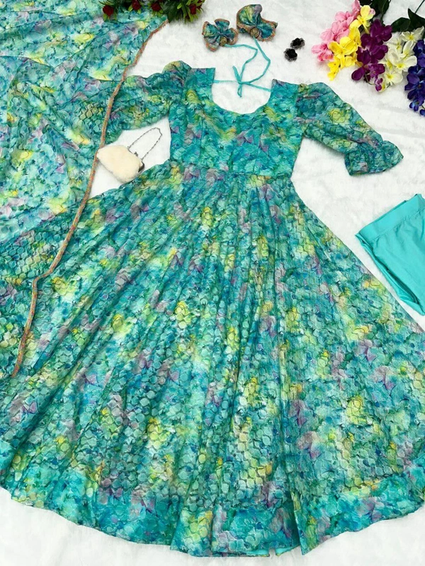 Antique Fashion 1 Anarkali Suits - Digital printed French net Anarkali suit with huge flair (Half inner) 🌸 - 34