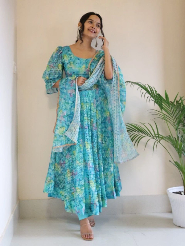 Antique Fashion 1 Anarkali Suits - Digital printed French net Anarkali suit with huge flair (Half inner) 🌸 - 42