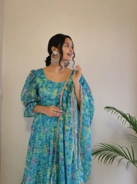 Antique Fashion 1 Anarkali Suits - Digital printed French net Anarkali suit with huge flair (Half inner) 🌸 - 42