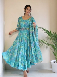 Antique Fashion 1 Anarkali Suits - Digital printed French net Anarkali suit with huge flair (Half inner) 🌸 - 42