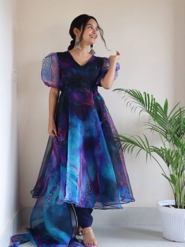 Antique Fashion   Aliya Cut Suit  Digital printed pure Organza silk Anarkali suit of huge flair   - 34