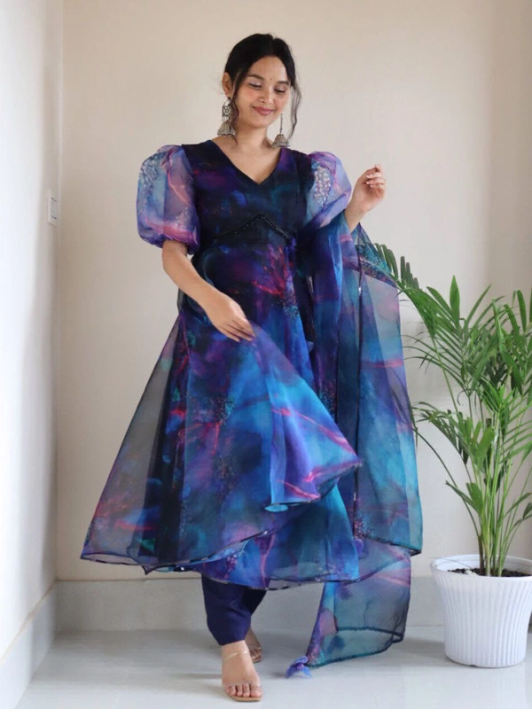 Antique Fashion   Aliya Cut Suit  Digital printed pure Organza silk Anarkali suit of huge flair   - 36