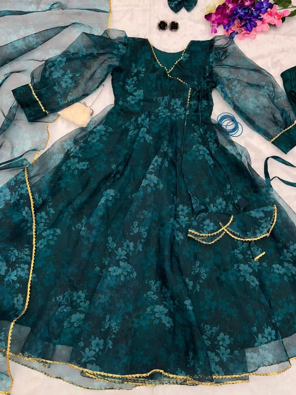Antique Fashion  *Anarkali Suit* - Digital printed pure organza silk Anarkali suit of huge flair with Lace Border 🌸 - X's (34)