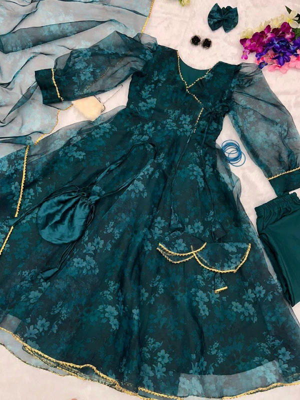 Antique Fashion  *Anarkali Suit* - Digital printed pure organza silk Anarkali suit of huge flair with Lace Border 🌸 - X's (34)