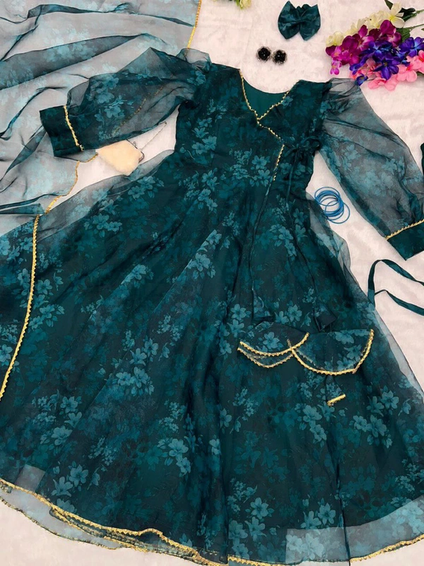 Antique Fashion  *Anarkali Suit* - Digital printed pure organza silk Anarkali suit of huge flair with Lace Border 🌸 - X's (34)