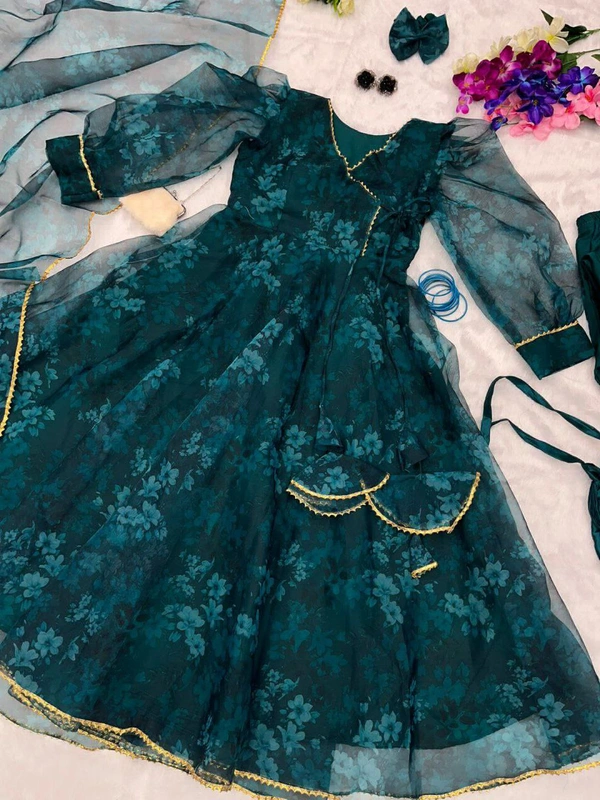 Antique Fashion  *Anarkali Suit* - Digital printed pure organza silk Anarkali suit of huge flair with Lace Border 🌸 - X's (34)