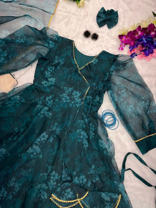 Antique Fashion  *Anarkali Suit* - Digital printed pure organza silk Anarkali suit of huge flair with Lace Border 🌸 - X's (34)