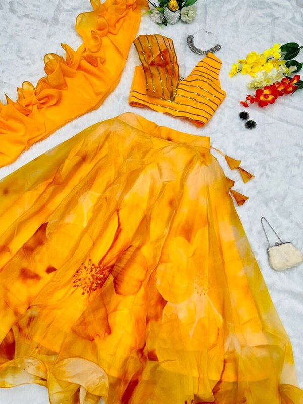 Antique Fashion Exclusive Trending Floral Print Lehenga Choli - yellow