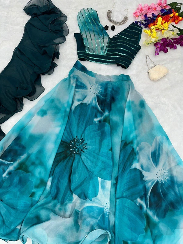 Antique Fashion 1 Exclusive Trending Floral Print Lehenga Choli - Blue