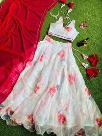 Antique Fashion 1 *lehnga* -  Pure Jimmy  choo organza silk digital printed lehnga . Huge flair lehnga with canvas patta 🌸