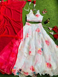 Antique Fashion 1 *lehnga* -  Pure Jimmy  choo organza silk digital printed lehnga . Huge flair lehnga with canvas patta 🌸