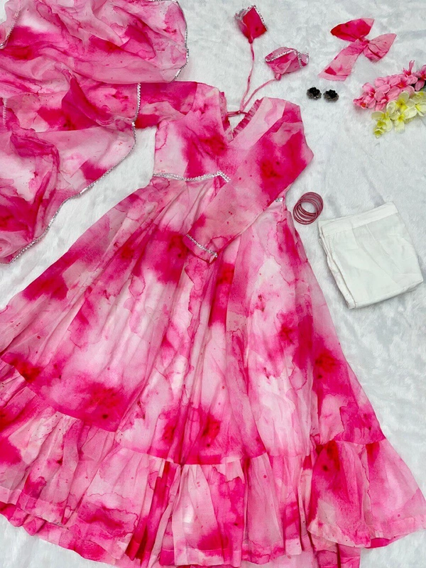 Antique Fashion 1 Anarkali * - Digital printed Jimmy organza Anarkali suit with huge flair - 42