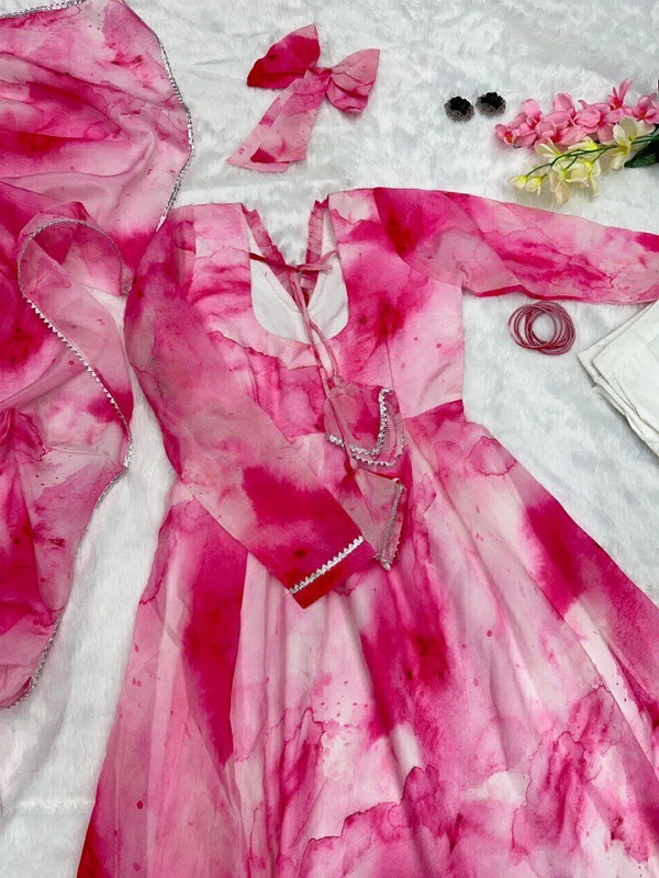 Antique Fashion 1 Anarkali * - Digital printed Jimmy organza Anarkali suit with huge flair - 42