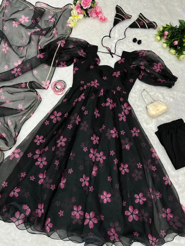 Antique Fashion  * Anarkali * - Digital printed organza silk Anarkali suit with huge flair 🌸 - 42