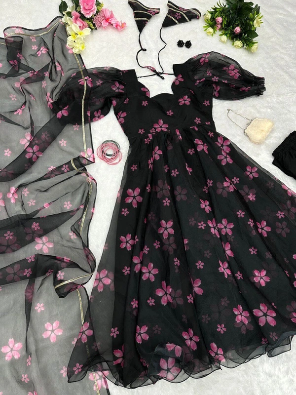 Antique Fashion  * Anarkali * - Digital printed organza silk Anarkali suit with huge flair 🌸 - 42