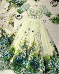 Antique Fashion 1 *lehnga* -  Pure Jimmy organza silk digital printed lehnga .  8mtr flair lehnga with canvas patta 🌸