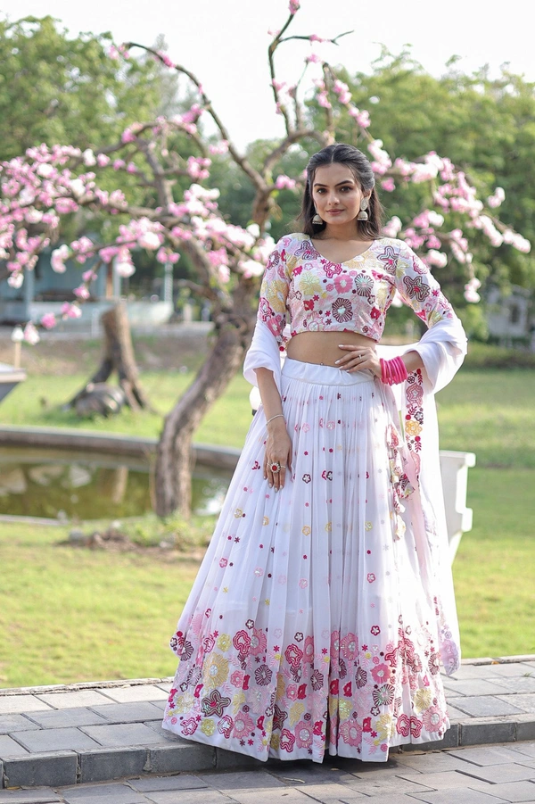 Antique Fashion 1 Faux georgette designer lehenga choli Beautified with embroidered, sequins and thread work all synchronized well with the pattern and design of the attire 
