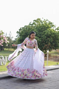 Antique Fashion 1 Faux georgette designer lehenga choli Beautified with embroidered, sequins and thread work all synchronized well with the pattern and design of the attire 