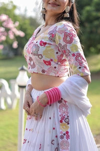 Antique Fashion 1 Faux georgette designer lehenga choli Beautified with embroidered, sequins and thread work all synchronized well with the pattern and design of the attire 