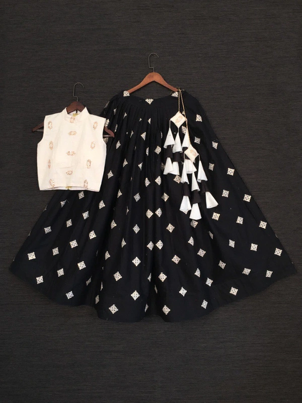 Antique Fashion 1 Our Designer Designed a Special Collection Of Pure Cotton Lehenga Choli For Indian Girls To Wear Function, Ceremonies And Special Occasions  - Black