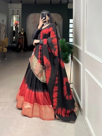 Antique Fashion 1 A modern take with traditional touch up for the wedding season this lehenga handcrafted shibori print with zari border on pure chanderi   - Black