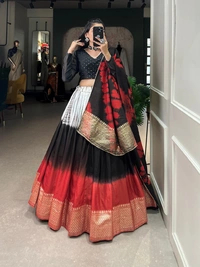 Antique Fashion 1 A modern take with traditional touch up for the wedding season this lehenga handcrafted shibori print with zari border on pure chanderi   - Black