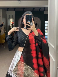 Antique Fashion 1 A modern take with traditional touch up for the wedding season this lehenga handcrafted shibori print with zari border on pure chanderi   - Black