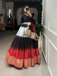 Antique Fashion 1 A modern take with traditional touch up for the wedding season this lehenga handcrafted shibori print with zari border on pure chanderi   - Black