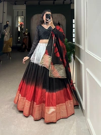 Antique Fashion 1 A modern take with traditional touch up for the wedding season this lehenga handcrafted shibori print with zari border on pure chanderi   - Black