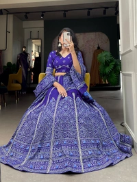 Antique Fashion 1 Steal Everyone s Heart And Attention By Wearing This Amazing Bandhani Printed Navy Blue-Colored Lehngha  Women Can Wear This Lehngha In Wedding Function And Special Functions   - Navy Blue
