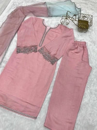 Antique Fashion 1  PRESENTING NEW Beautiful kurta three piece set fancy cutwork lace detail on sleeves necline lace with duppta set  - Xl (42)