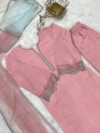 Antique Fashion 1  PRESENTING NEW Beautiful kurta three piece set fancy cutwork lace detail on sleeves necline lace with duppta set  - Xl (42)