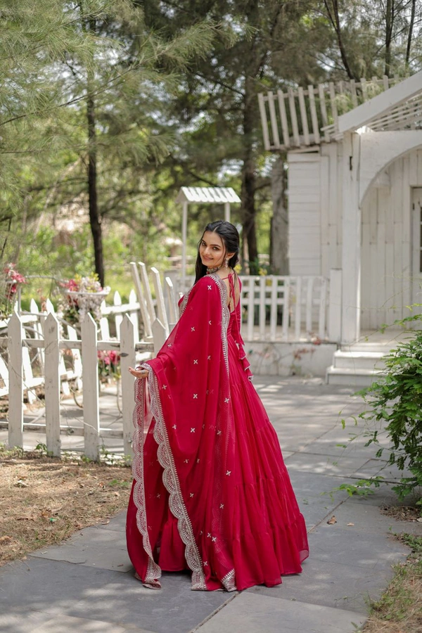 Antique Fashion 1 Desirable Women  gown Made With Faux Blooming Fabrics and Designer Embroidered Dupatta  - rani, M (38)