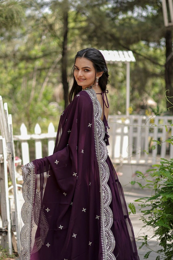 Antique Fashion 1 Desirable Women  gown Made With Faux Blooming Fabrics and Designer Embroidered Dupatta  - wine, M (38)