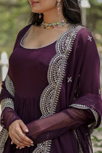 Antique Fashion 1 Desirable Women  gown Made With Faux Blooming Fabrics and Designer Embroidered Dupatta  - wine, M (38)