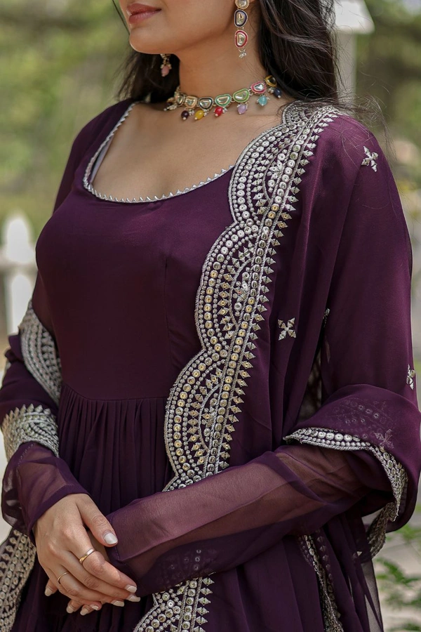 Antique Fashion 1 Desirable Women  gown Made With Faux Blooming Fabrics and Designer Embroidered Dupatta  - wine, M (38)