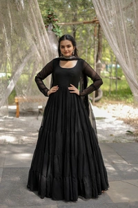 Antique Fashion 1 Desirable Women  gown Made With Faux Blooming Fabrics and Designer Embroidered Dupatta  - Black, L (40)