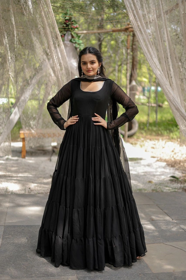 Antique Fashion 1 Desirable Women  gown Made With Faux Blooming Fabrics and Designer Embroidered Dupatta  - Black, L (40)