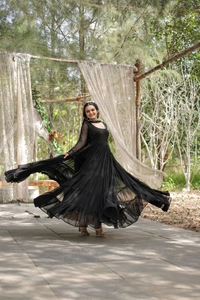 Antique Fashion 1 Desirable Women  gown Made With Faux Blooming Fabrics and Designer Embroidered Dupatta  - Black, L (40)