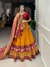 Antique Fashion 1 Presenting a perfectly blended Tussar Silk lehenga for festive season to charm your look  - mustard, Stitched Blouse