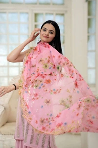 Antique Fashion 1 Be the center of Attractions with this Faux Blooming Sequins work Top With Rich Printed  Embroidered Dupatta Attached with ShararabSelect this with one blink and add in your wardrobe - pink, S (36)