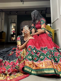 Antique Fashion 1 Step into the world of sheer Tussar Silk with Patola Print magic with these stunning lehenga! 💫 - mahroom