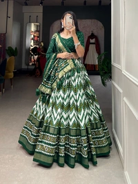 Antique Fashion 1 Presenting a leheriya style  blending with modern textures and relax feels A unique ubiquity of timeless contemporary silhouette - green