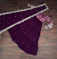 Antique Fashion 1 Faux Blooming gown with Viscose Dyable Jacquard With Sequins Embroidered Work Faux Blooming Dupatta  it will enhance can combine the best parts of western and Indian wear into one stunning ensemble - wine, L (40)