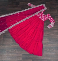 Antique Fashion 1 Faux Blooming gown with Viscose Dyable Jacquard With Sequins Embroidered Work Faux Blooming Dupatta  it will enhance can combine the best parts of western and Indian wear into one stunning ensemble - rani, S (36)