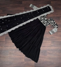 Antique Fashion 1 Faux Blooming gown with Viscose Dyable Jacquard With Sequins Embroidered Work Faux Blooming Dupatta  it will enhance can combine the best parts of western and Indian wear into one stunning ensemble - Black, S (36)