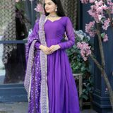 Antique Fashion   Be Center of Attractions with this Tebby Silk Top With Embroidered Dupatta Attached with Plazzo, Select this with one blink and add in your wardrobe - purple, S (36)