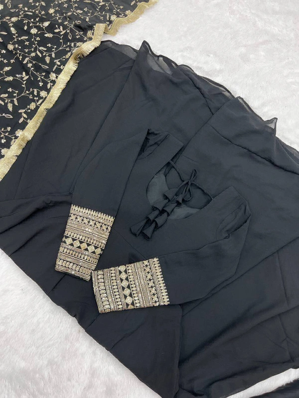 Antique Fashion  Anarkali Gown Suit  - Xxl (44), Black